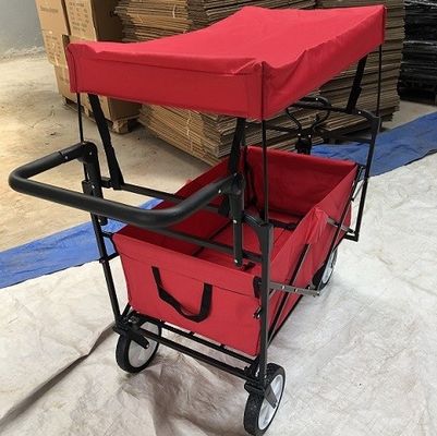عربة عربة قابلة للطي حمراء قابلة للطي مع مقبض دفع بغطاء عجلات