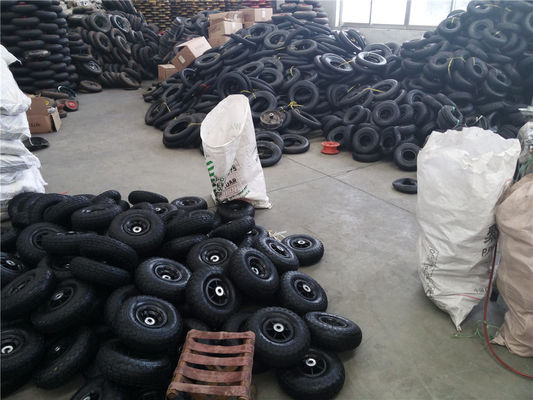 350 4 عجلات عربة تعمل بالهواء المضغوط ذات حافة بلاستيكية رمادية اللون 10 بوصة استبدال عجلة عربة اليد