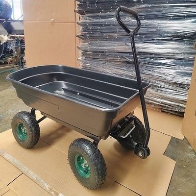 75L Poly Body Garden Dump Cart كبيرة السعة بولي تفريغ عربة مع وظيفة البقشيش